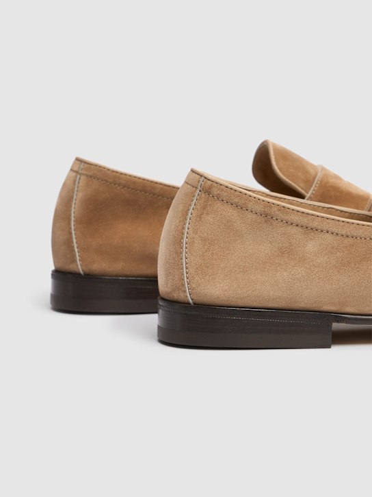 Brunello Cucinelli: Suede loafers - Brown - men_3 | Luisa Via Roma