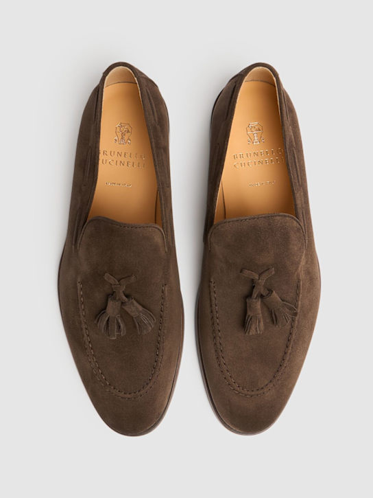 Brunello Cucinelli: Suede loafers - Ebony - men_2 | Luisa Via Roma