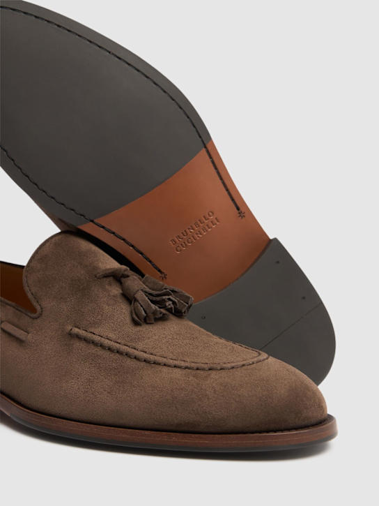 Brunello Cucinelli: Suede loafers - Ebony - men_4 | Luisa Via Roma