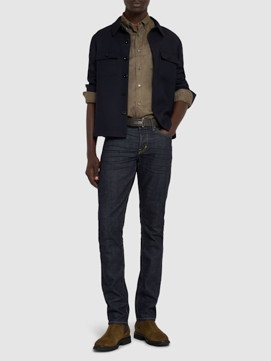 Tom Ford: Fluid gabardine slim fit shirt - ミリタリーグリーン - men_1 | Luisa Via Roma