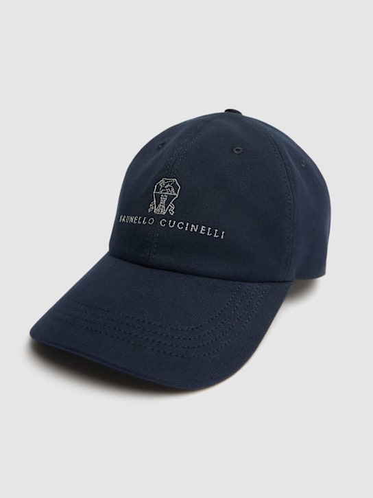 Brunello Cucinelli: Cotton logo hat - Navy - men_2 | Luisa Via Roma