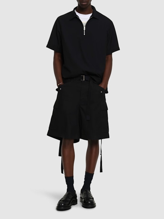 Sacai: Cotton twill shorts - Black - men_1 | Luisa Via Roma