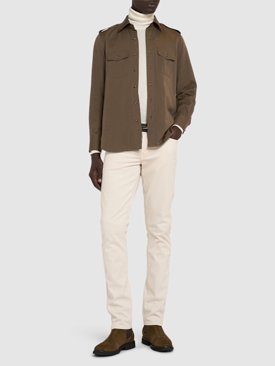 Tom Ford: 棉&真丝罗缎军风衬衫 - 军绿色 - men_1 | Luisa Via Roma