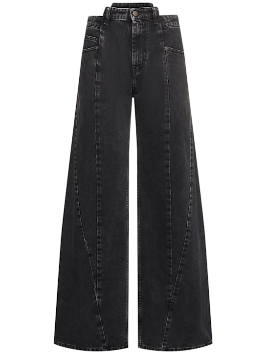 Maison Margiela: Asymmetric wide leg cotton denim jeans - women_0 | Luisa Via Roma