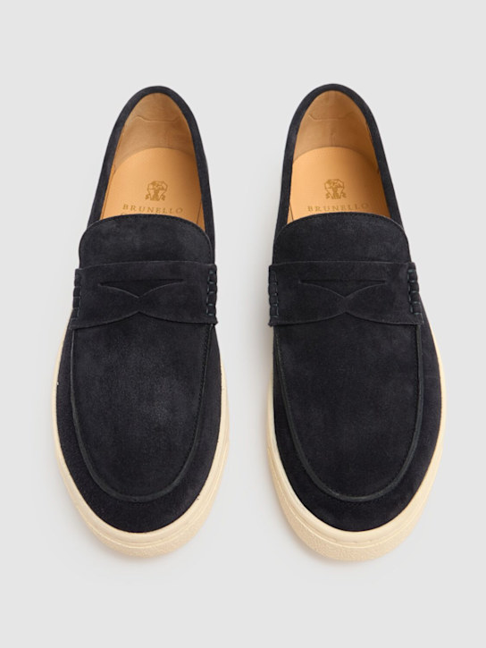 Brunello Cucinelli: Suede loafers - Profondo - men_2 | Luisa Via Roma