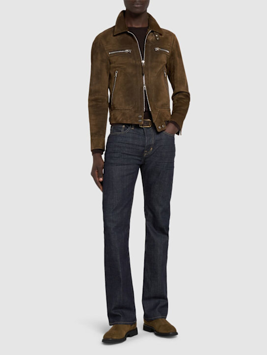 Tom Ford: Soft suede zip-up leather jacket - Dark Olive - men_1 | Luisa Via Roma