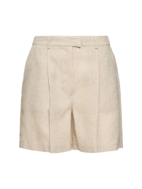 Brunello Cucinelli: Light linen Bermuda shorts - Taupe - women_0 | Luisa Via Roma