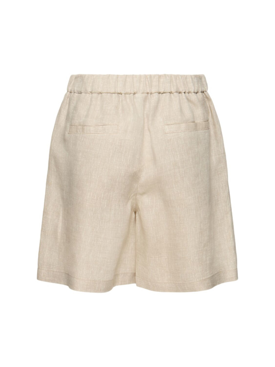 Brunello Cucinelli: Light linen Bermuda shorts - Taupe - women_3 | Luisa Via Roma