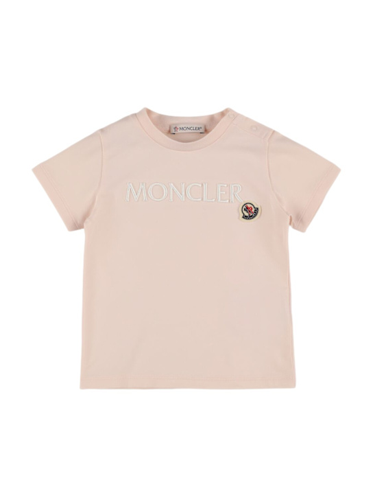 Moncler: T-shirt in misto cotone con logo ricamato - kids-girls_0 | Luisa Via Roma