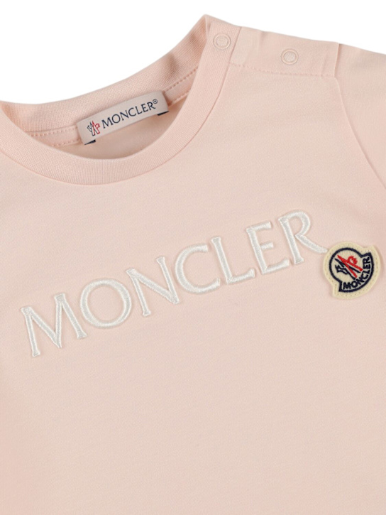 Moncler: T-shirt in misto cotone con logo ricamato - kids-girls_1 | Luisa Via Roma