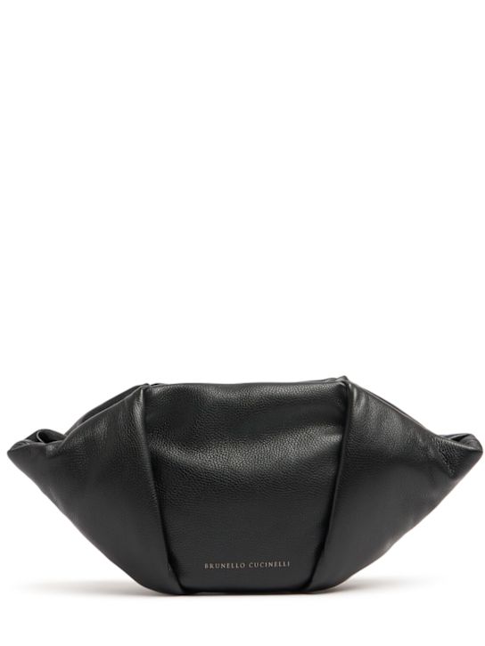 Brunello Cucinelli: Small grained leather clutch - Black - women_0 | Luisa Via Roma