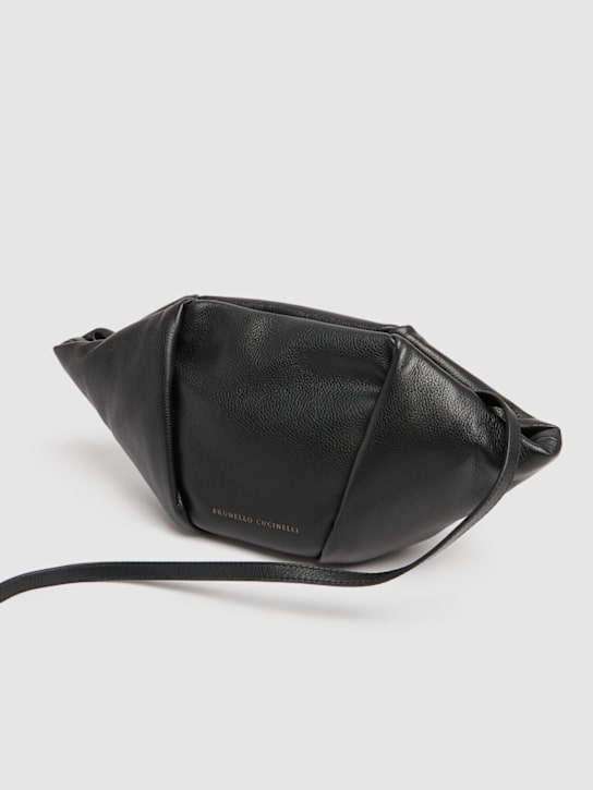 Brunello Cucinelli: Small grained leather clutch - Black - women_3 | Luisa Via Roma