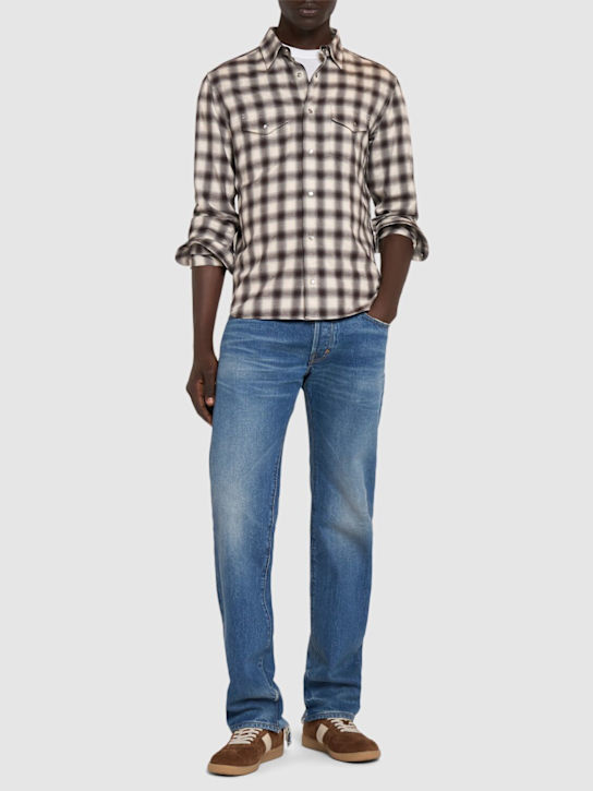 Tom Ford: Checked cotton blend western shirt - White/Multi - men_1 | Luisa Via Roma