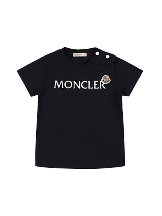 Moncler: Logo cotton blend t-shirt - Blu Notte - kids-boys_0 | Luisa Via Roma