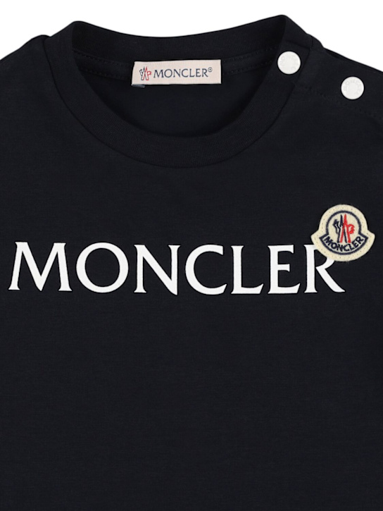 Moncler: Logo cotton blend t-shirt - Blu Notte - kids-boys_1 | Luisa Via Roma