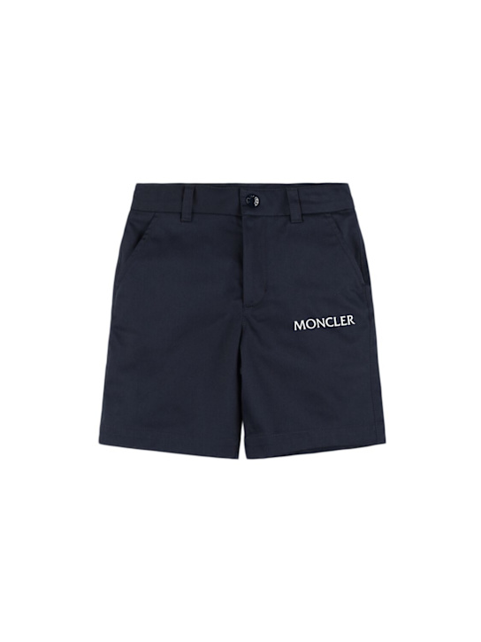 Moncler: Logo cotton blend gabardine shorts - kids-boys_0 | Luisa Via Roma