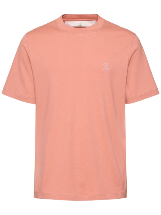 Brunello Cucinelli: Cotton jersey logo t-shirt - Pompelmo - men_0 | Luisa Via Roma