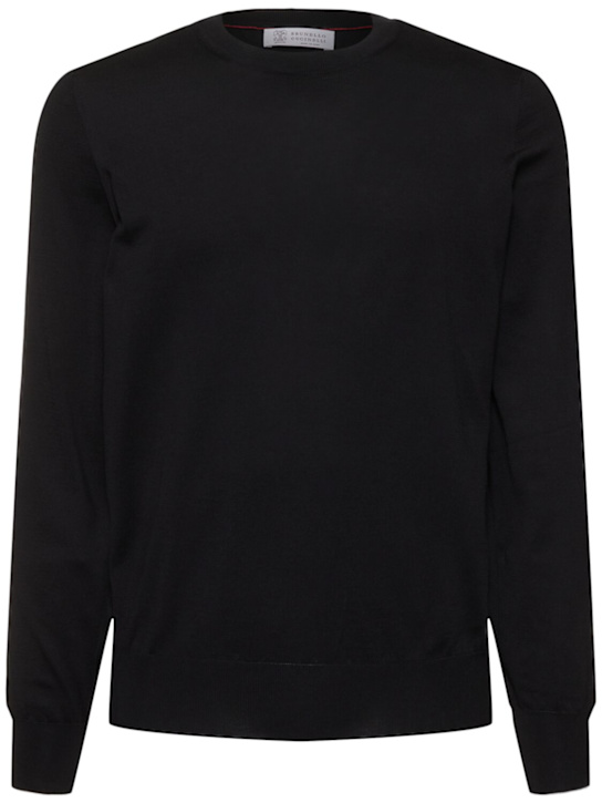 Brunello Cucinelli: Cotton crewneck sweater - Black - men_0 | Luisa Via Roma