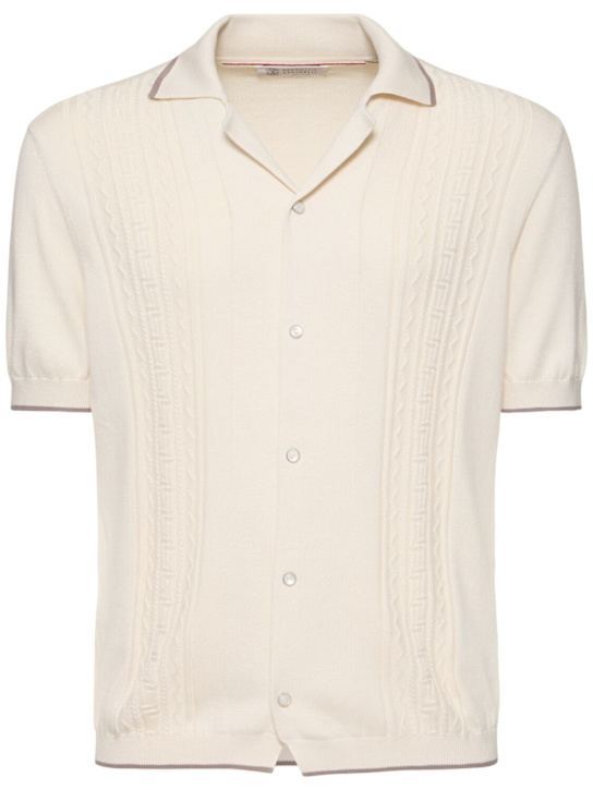 Brunello Cucinelli: Button-up cotton shirt - English White - men_0 | Luisa Via Roma