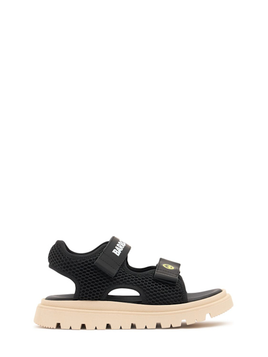 Barrow: Leather & tech sandals - Black - kids-boys_0 | Luisa Via Roma
