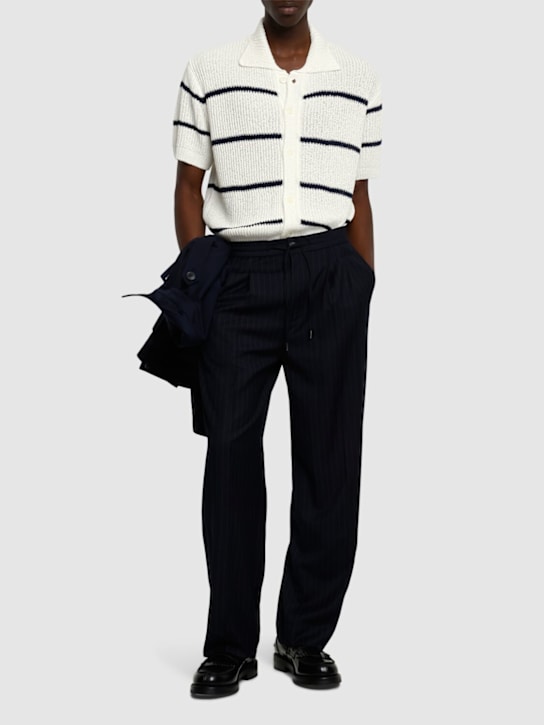 Dunst: Lounge poly blend pants - Navy Stripe - men_1 | Luisa Via Roma
