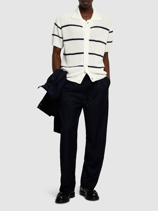 Dunst: Unisex stripe knit collared polo - White - men_1 | Luisa Via Roma
