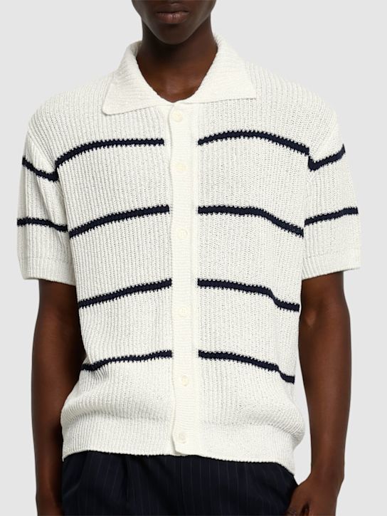 Dunst: Unisex stripe knit collared polo - White - men_2 | Luisa Via Roma