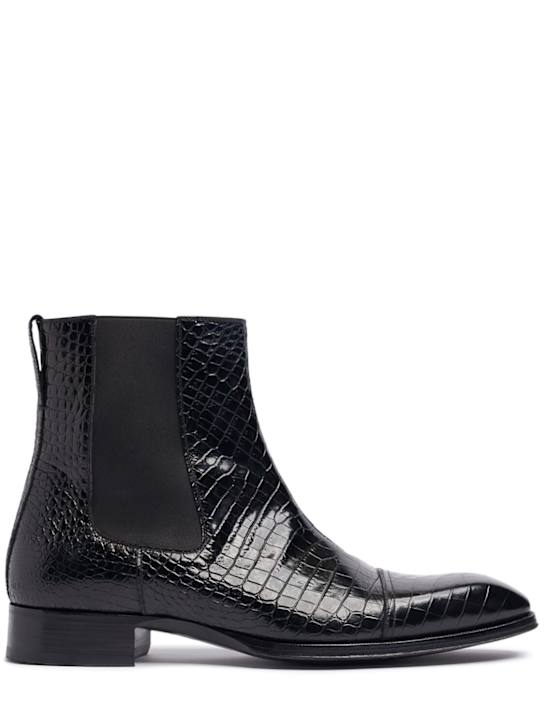Tom Ford: Shiny croc embossed Chelsea boots - Black - men_0 | Luisa Via Roma