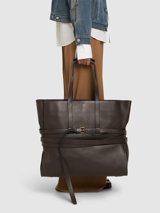 Moschino: Large Tie Me leather tote bag - women_1 | Luisa Via Roma