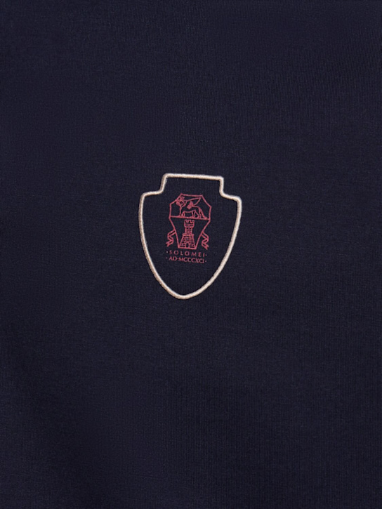 Brunello Cucinelli: Cotton jersey tennis polo - Blue - men_4 | Luisa Via Roma