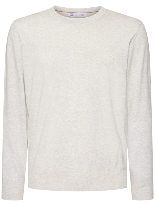 Brunello Cucinelli: Cotton crewneck sweater - Nebbia - men_0 | Luisa Via Roma