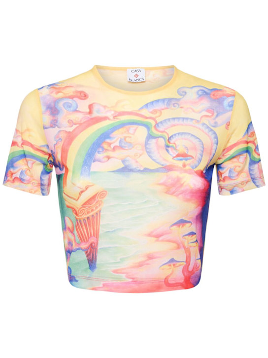 Printed mesh cropped t-shirt - Thumbnail 1