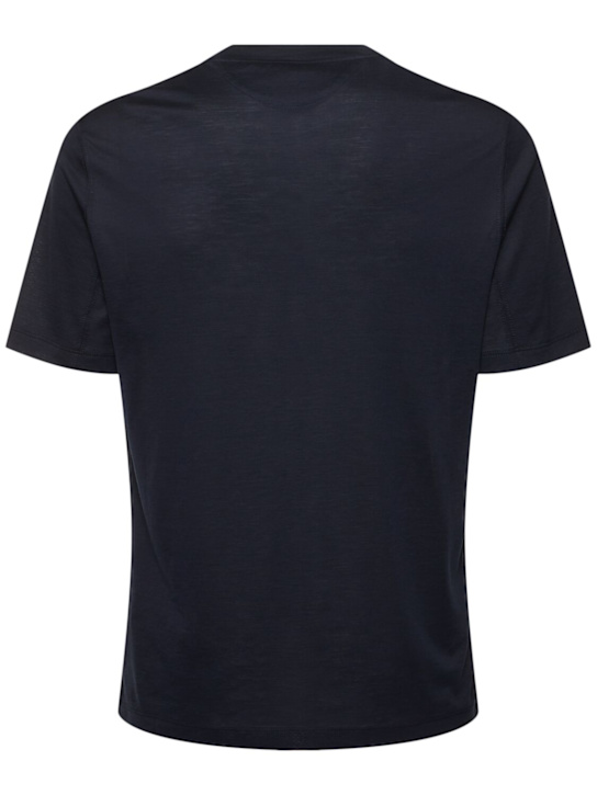 Brunello Cucinelli: T-shirt in seta e jersey di cotone - Navy - men_1 | Luisa Via Roma