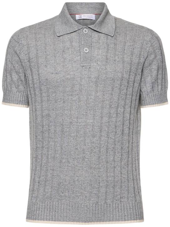 Brunello Cucinelli: Cotton & linen polo - Grigio Medio - men_0 | Luisa Via Roma