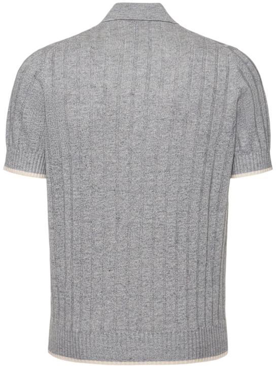 Brunello Cucinelli: Cotton & linen polo - Grigio Medio - men_3 | Luisa Via Roma