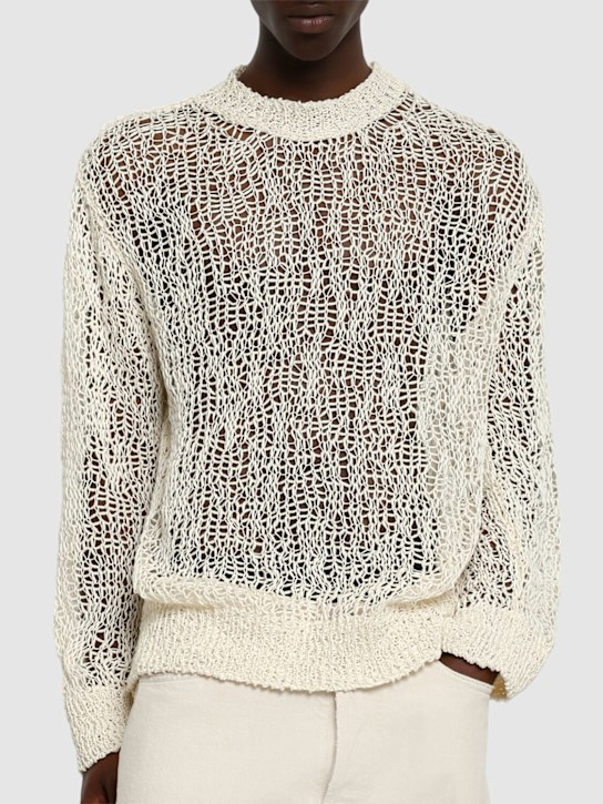 Jil Sander: Chunky open knit cotton sweater - Chalk - men_2 | Luisa Via Roma