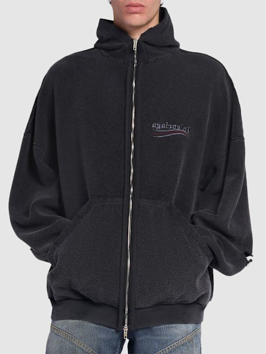 Balenciaga: Inside Out cotton zip-up hoodie - Black - men_2 | Luisa Via Roma