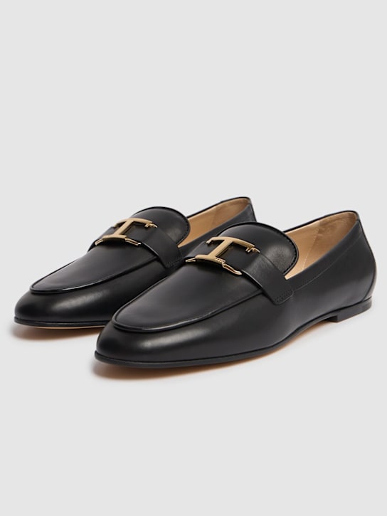 Tod's: 10mm T leather loafers - Black - women_2 | Luisa Via Roma