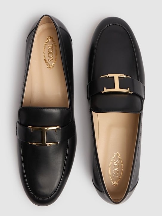 Tod's: 10mm T leather loafers - Black - women_4 | Luisa Via Roma