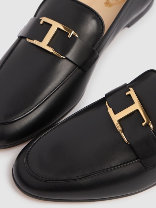 Tod's: 10mm T leather loafers - Black - women_3 | Luisa Via Roma