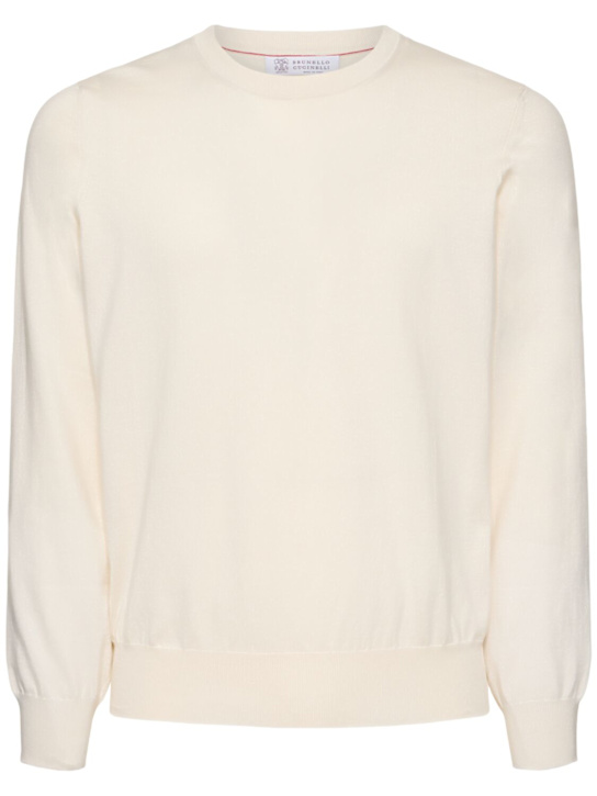 Brunello Cucinelli: Cotton crewneck sweater - English White - men_0 | Luisa Via Roma