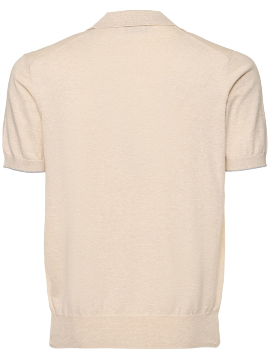 Brunello Cucinelli: Cotton short sleeve polo - Sabbia - men_3 | Luisa Via Roma