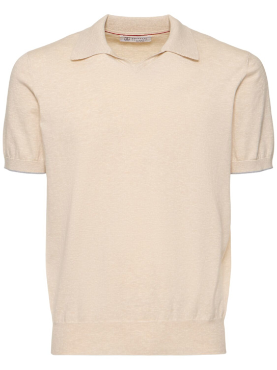 Brunello Cucinelli: Cotton short sleeve polo - Sabbia - men_0 | Luisa Via Roma