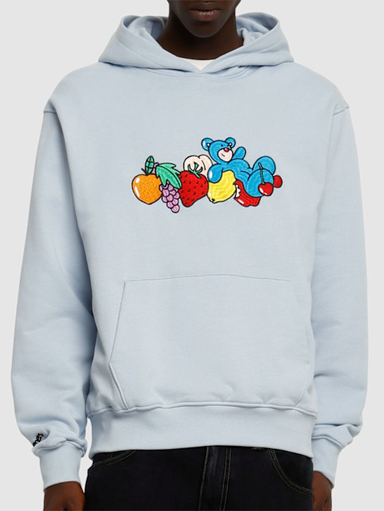 InBetweeners: Unisex fruit & bear embroidered hoodie - Cielo/Sky - men_2 | Luisa Via Roma