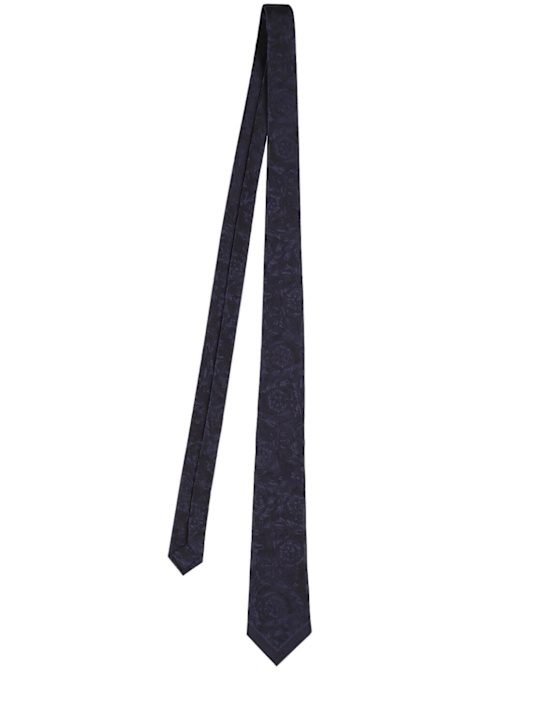 Versace: Barocco silk jacquard tie - Blue - men_0 | Luisa Via Roma