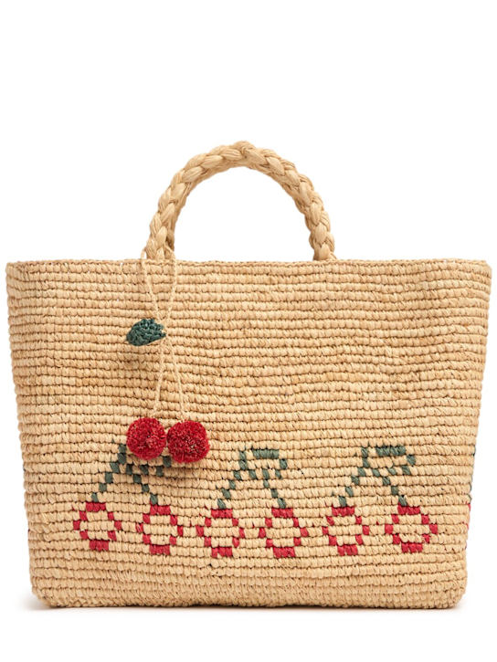 Bonpoint: Cherry raffia tote bag - Beige - kids-girls_0 | Luisa Via Roma