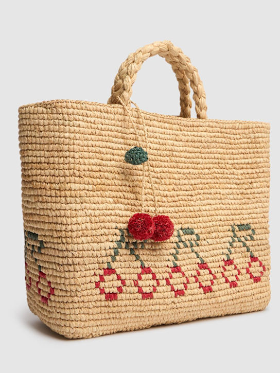 Bonpoint: Cherry raffia tote bag - Beige - kids-girls_1 | Luisa Via Roma
