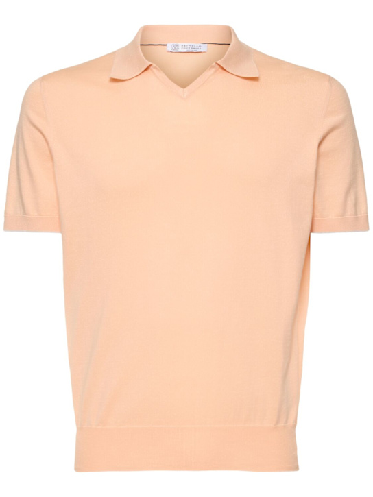 Brunello Cucinelli: Cotton short sleeve polo - Papaya - men_0 | Luisa Via Roma