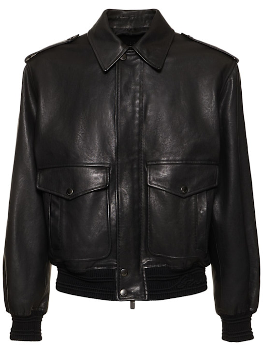 Burberry: Giacca in pelle - Nero - men_0 | Luisa Via Roma