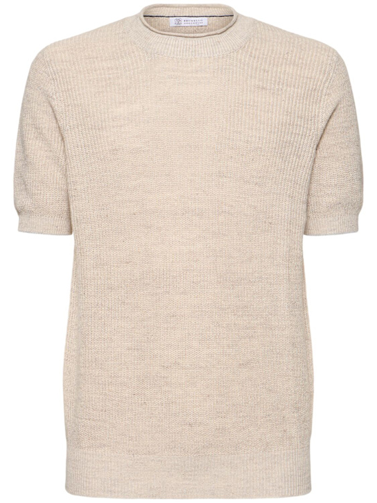 Brunello Cucinelli: Cotton & linen short sleeve sweater - men_0 | Luisa Via Roma